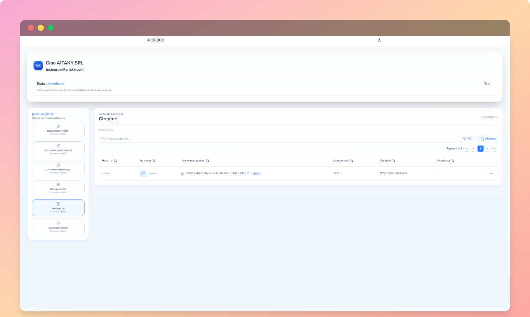 Spazio Cloud in ARGO Manager